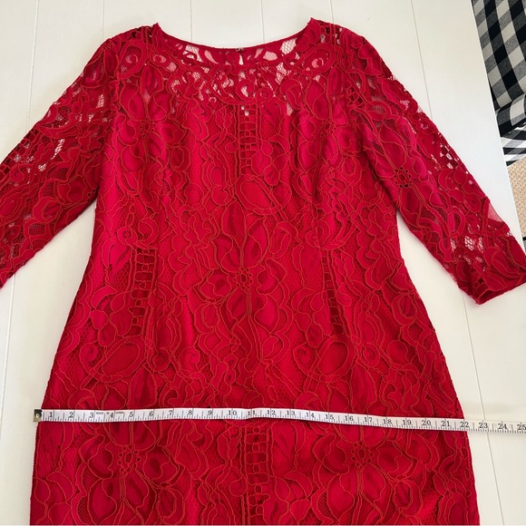 Antonio Melani Lace Midi Dress Womens 14 Red Floral Half Sleeve - Picture 11 of 12
